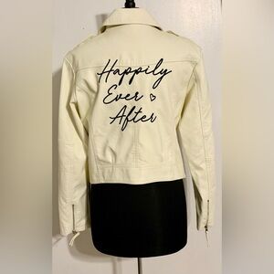 Faux leather wedding jacket coat bride to be happily ever after honeymoon gift